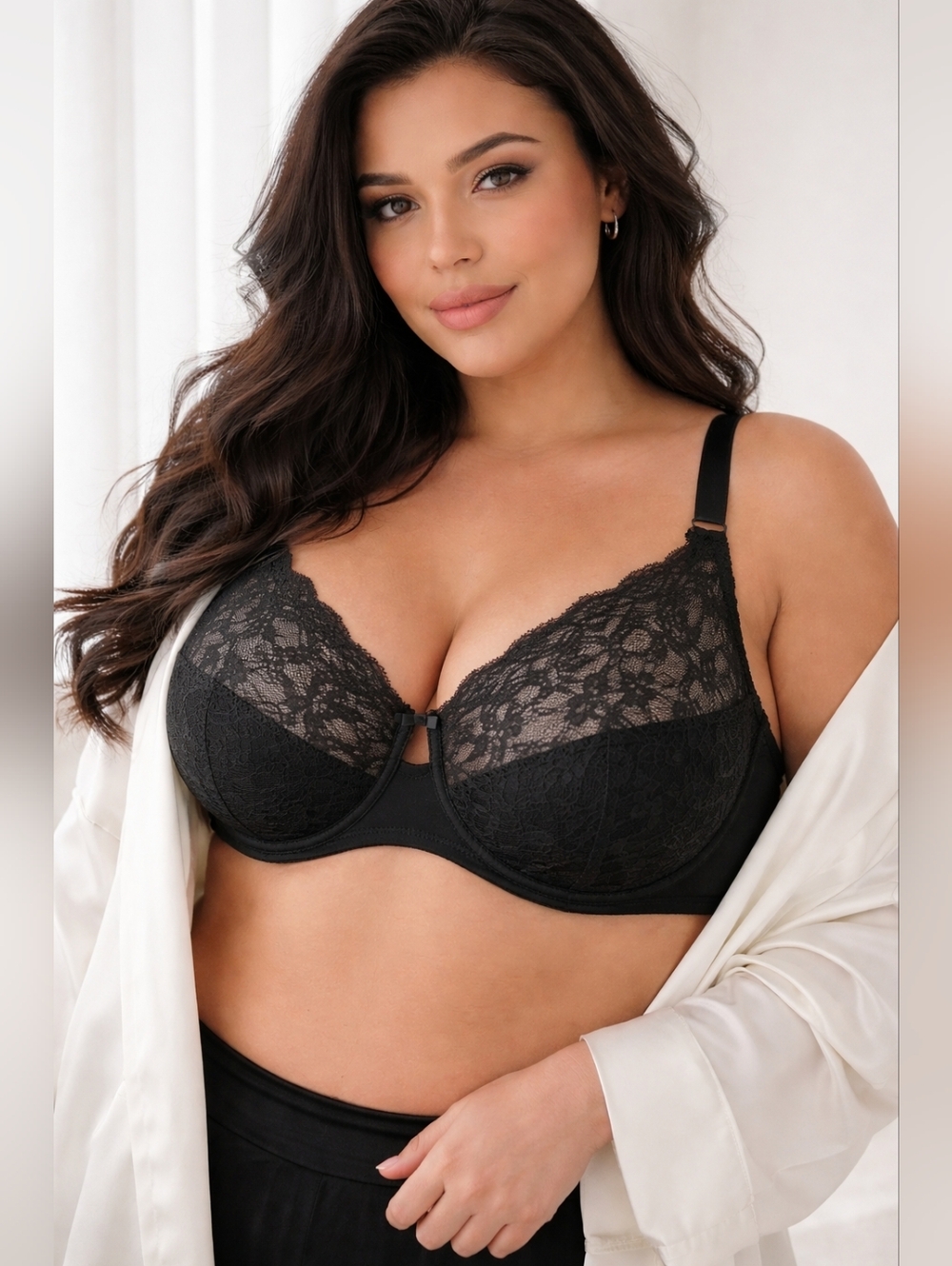 Auden Black Lace Full Coverage Underwire Bra 46DDD Unlined Sheer Support NWT